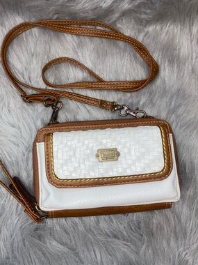 White and Tan Women’s Crossbody Wallet - Fashion Wristlet Brand is B.O.C